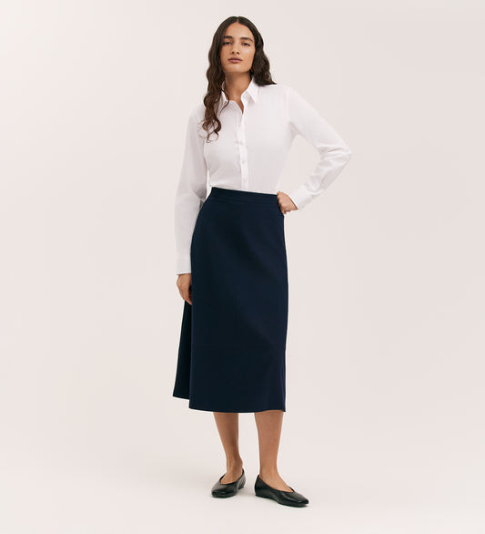Mikia Navy Ponte Jersey Midi Skirt