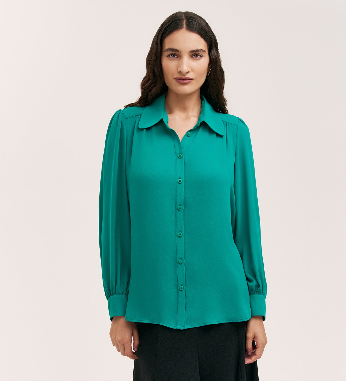 Melina Turquoise Crepe Blouse