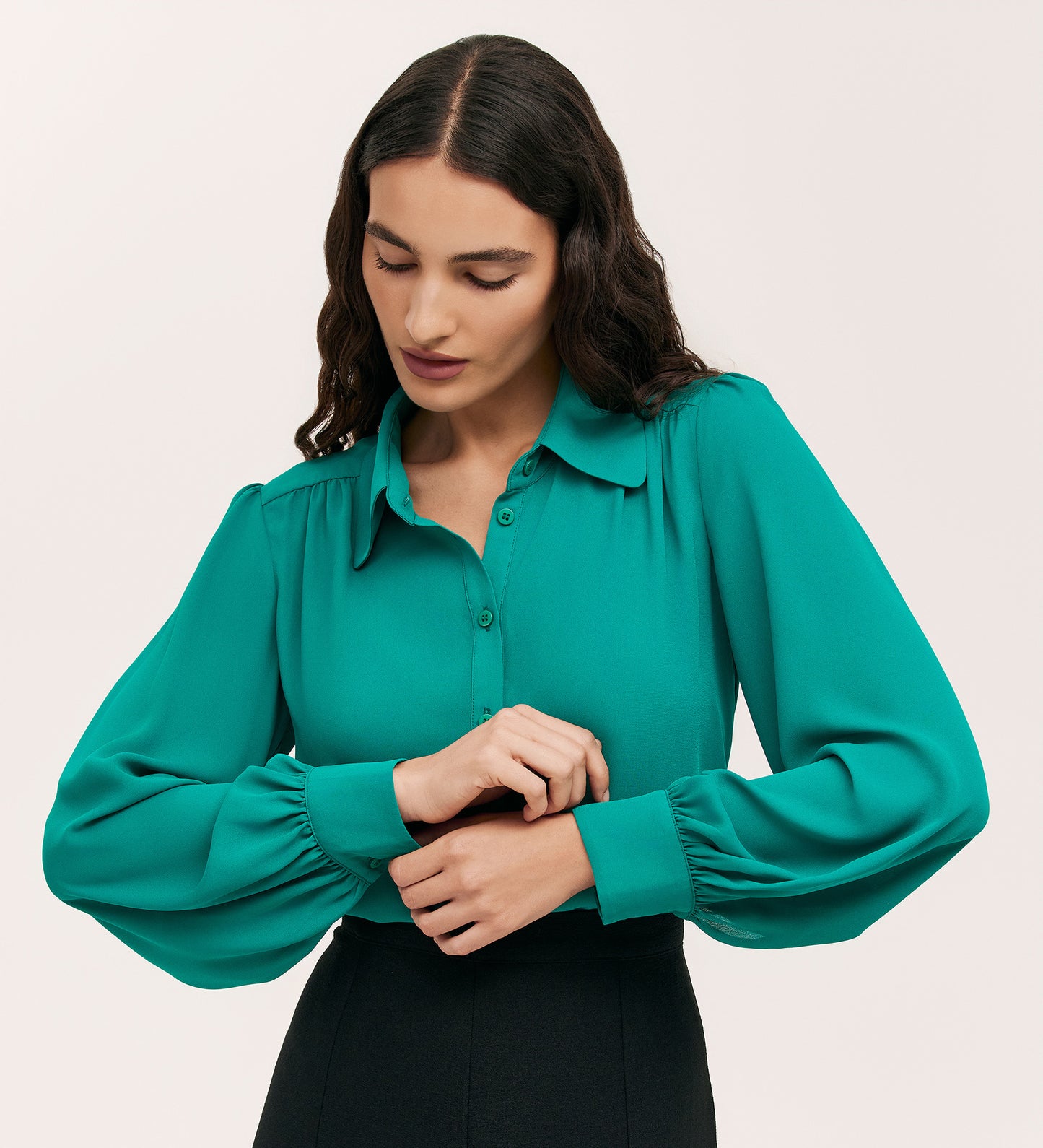 Melina Turquoise Crepe Blouse