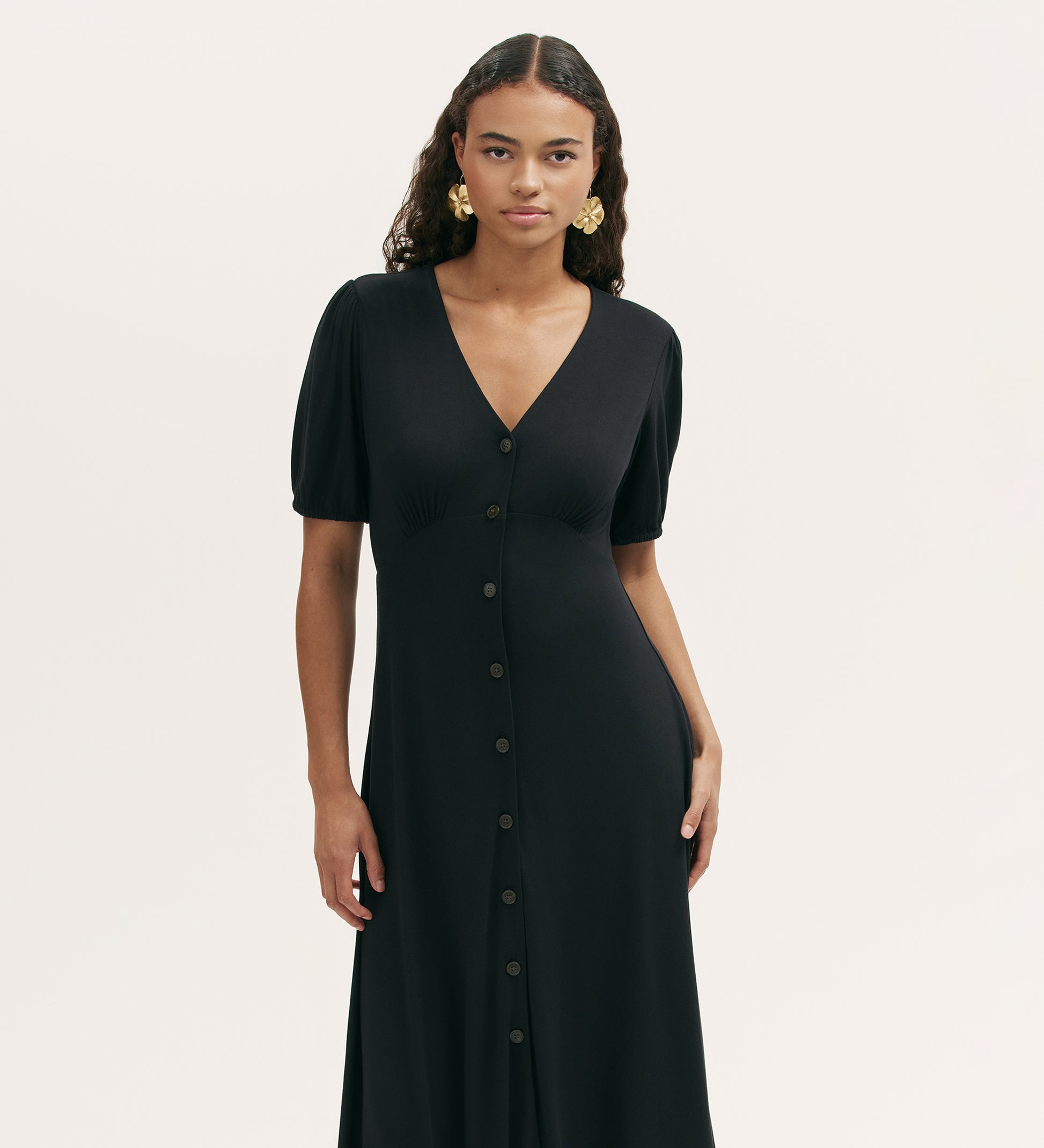 black jersey midi dress Milena Black Jersey Midi Dress – Finery London