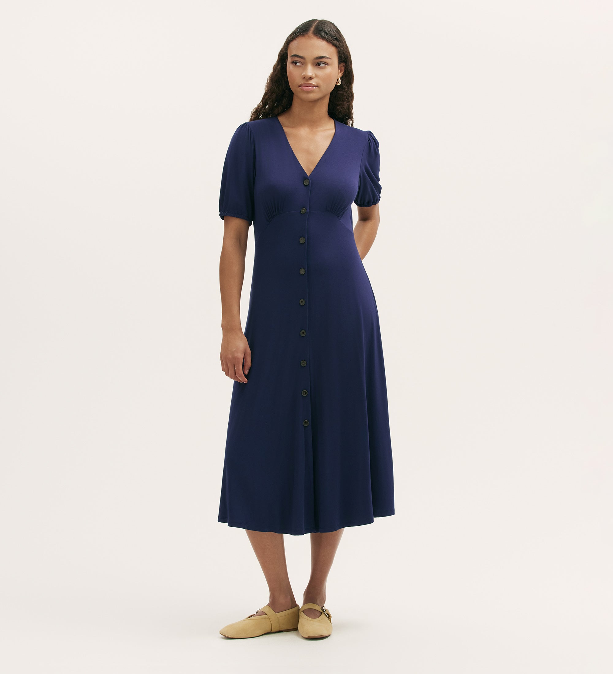Milena Navy Jersey Midi Dress – Finery London