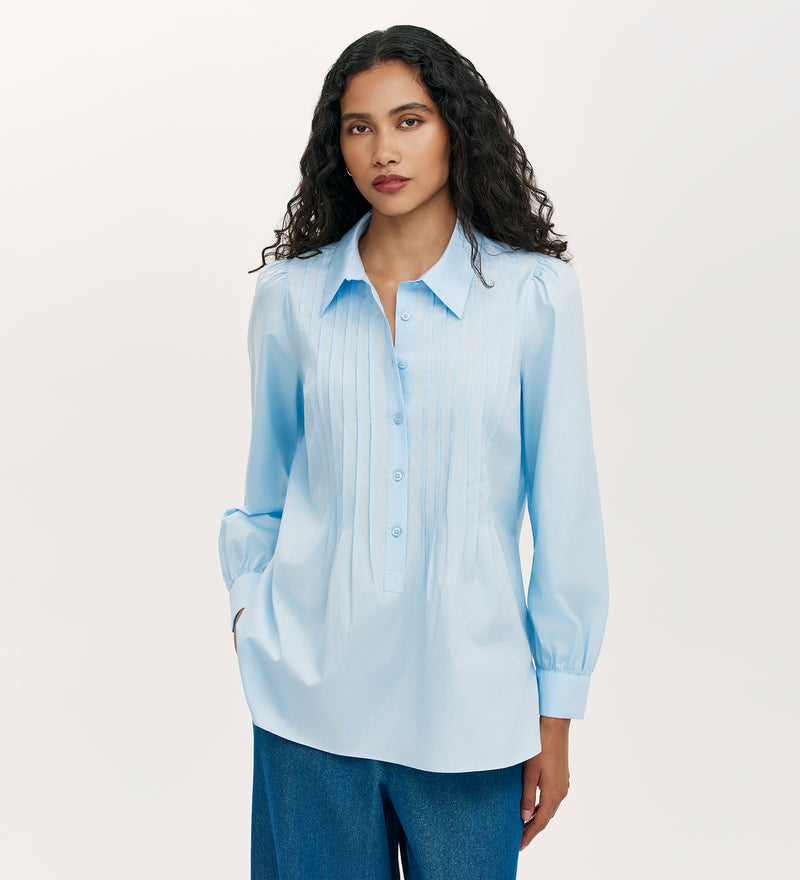 Mimi Blue Cotton Rich Shirt – Finery London