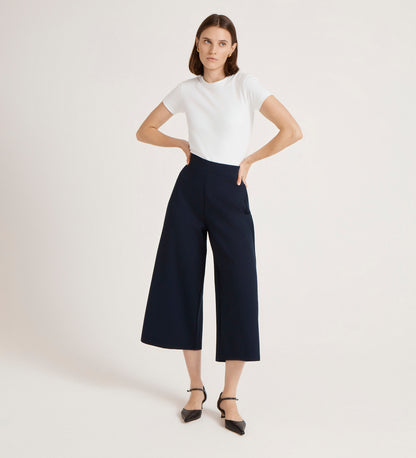 Miribel Navy Ponte Jersey Wide Leg Trousers