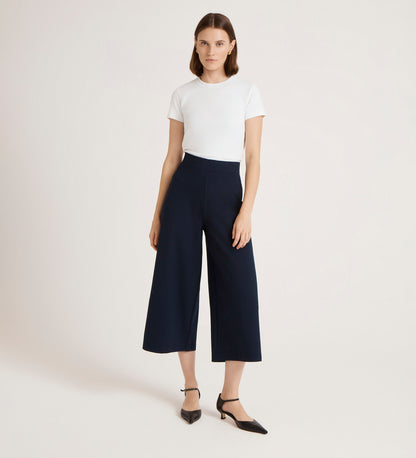 Miribel Navy Ponte Jersey Wide Leg Trousers