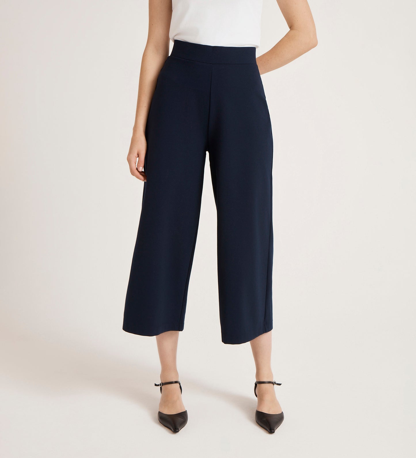 Miribel Navy Ponte Jersey Wide Leg Trousers