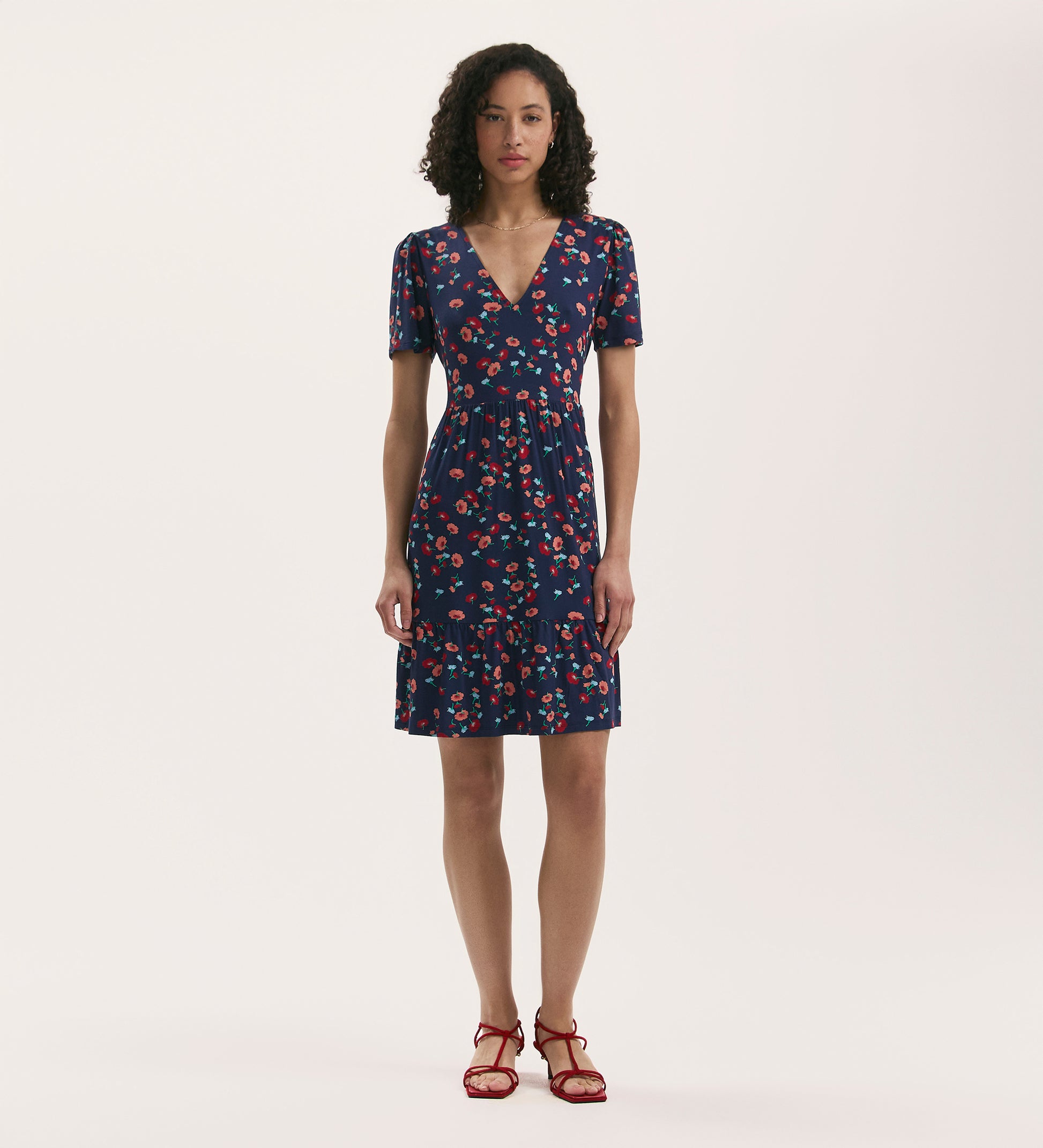 Misha Navy Flower Jersey Short Tiered Dress Finery London Misha Navy Flower Jersey Short Tiered Dress Finery London