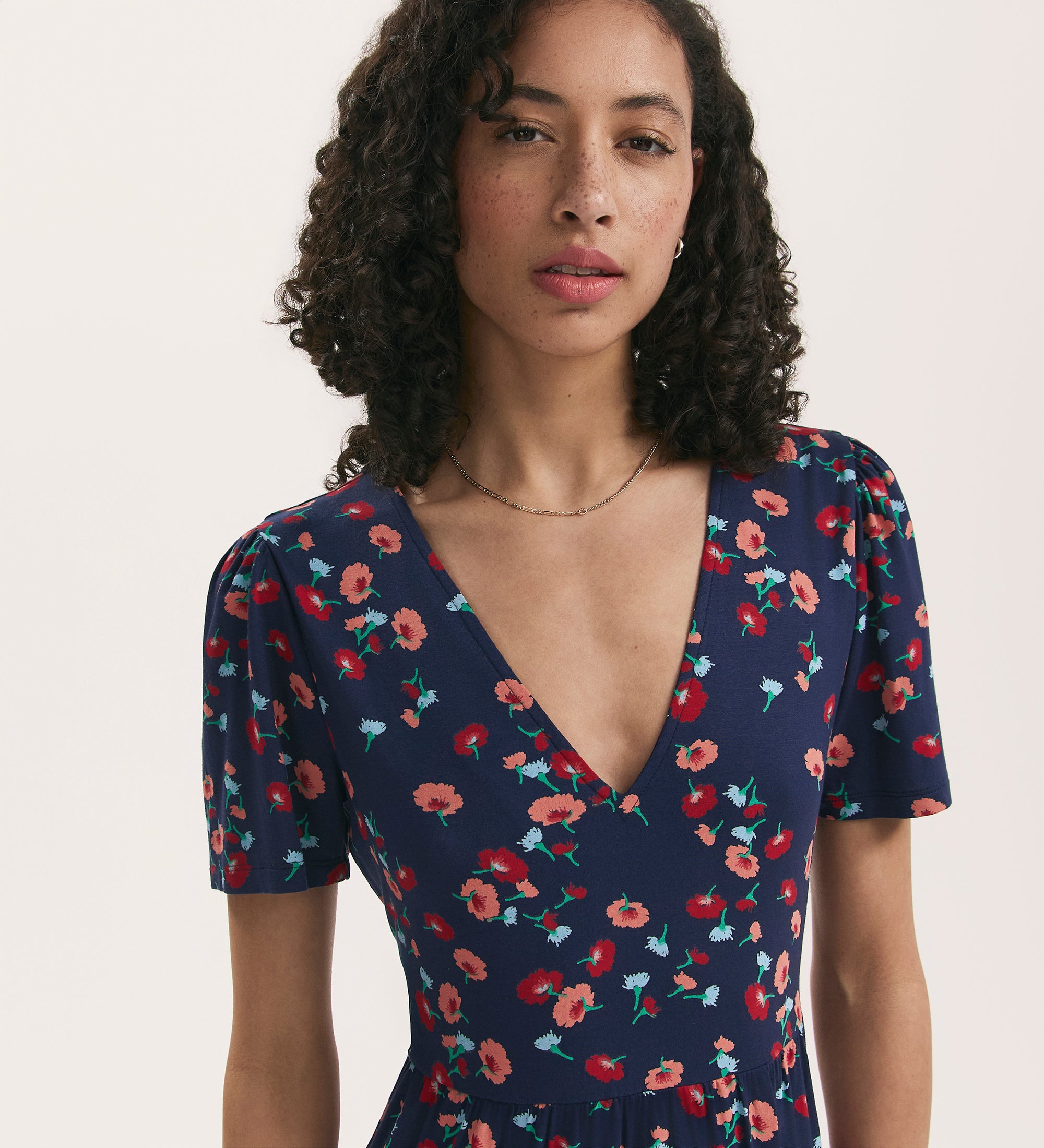 Misha Navy Flower Jersey Short Tiered Dress – Finery London