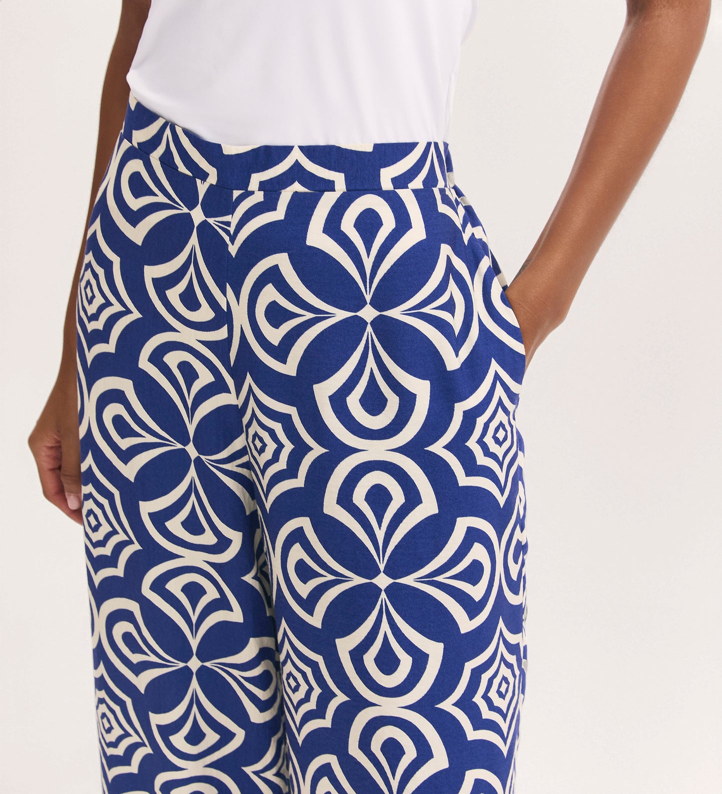 Nat Blue Mosaic Crepe Wide Leg Trousers