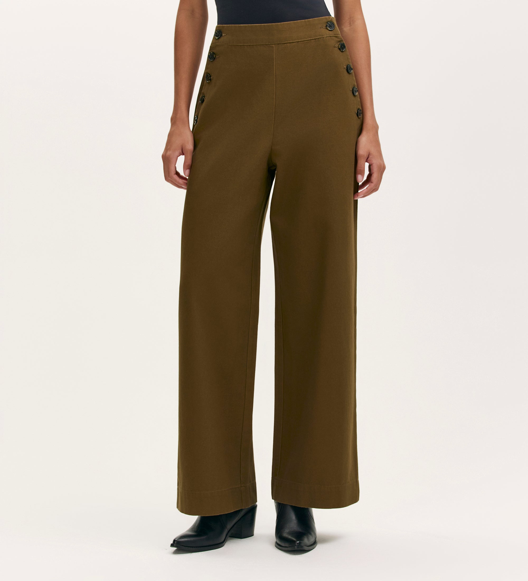 Nellie Khaki Canvas Wide Leg Women's Trousers | Finery London