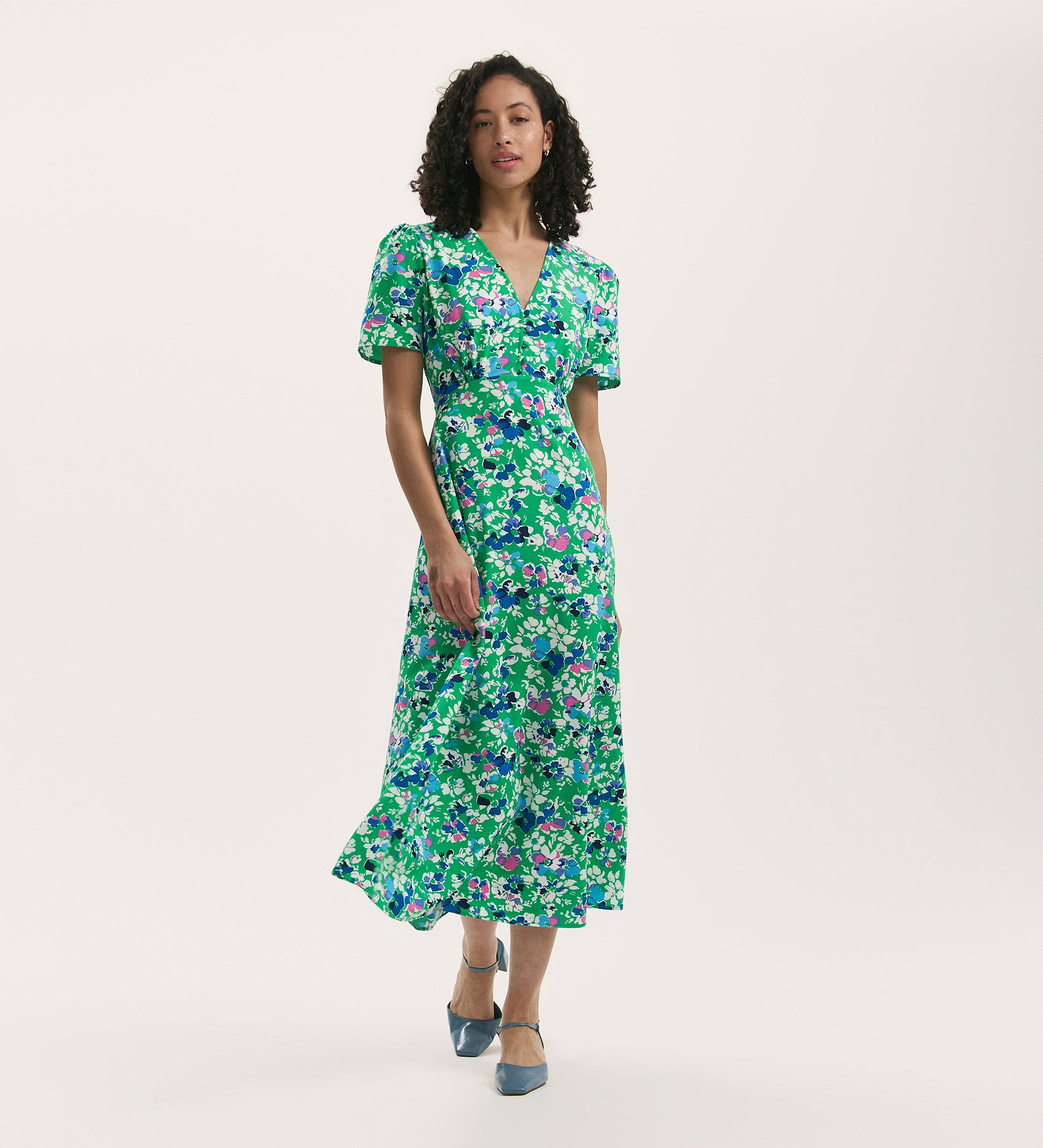 Nieve Green Floral Crepe Midi Tea Dress Finery London Nieve Green Floral Crepe Midi Tea Dress Finery London