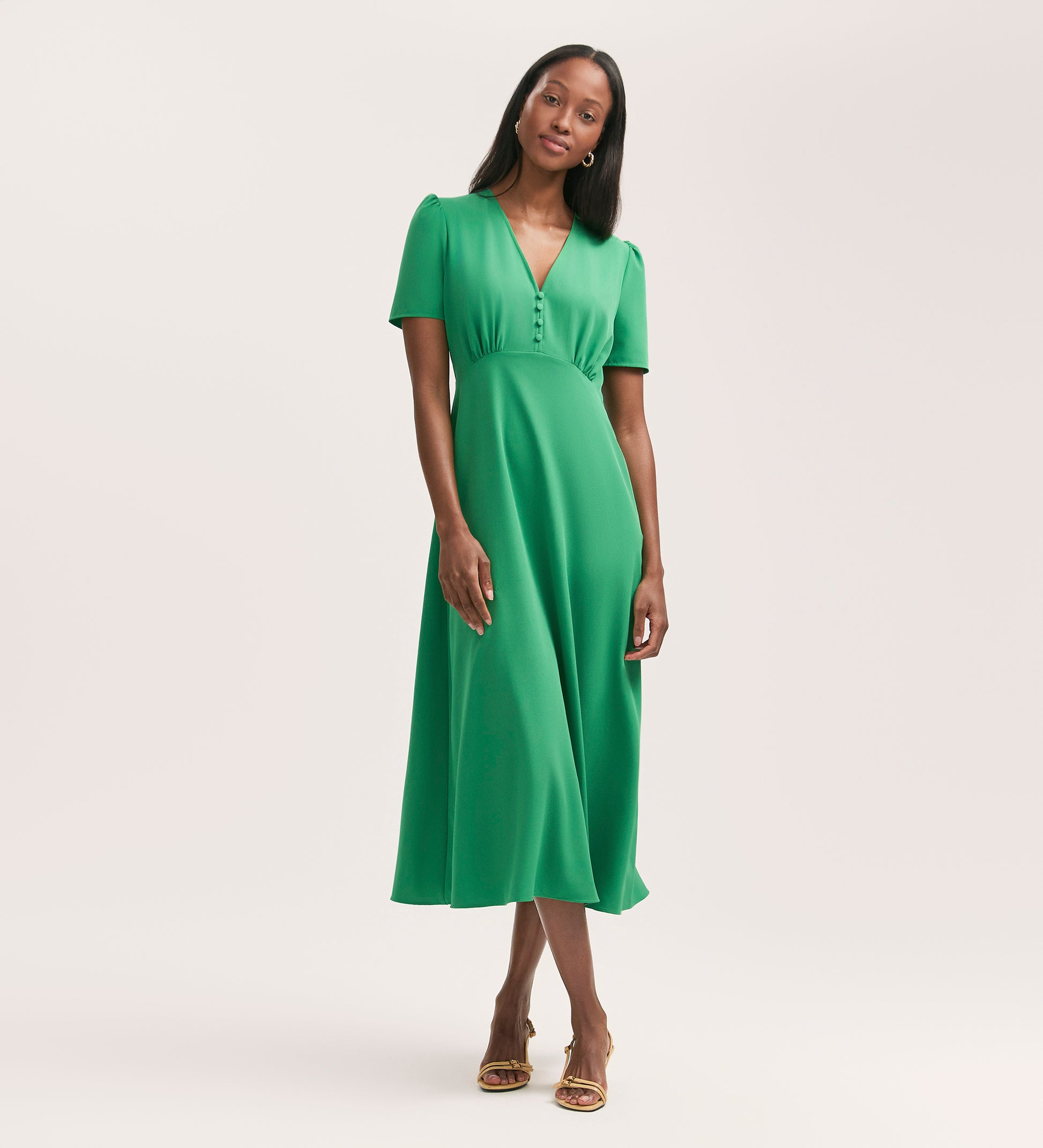 Nieve Green Crepe Midi Tea Dress – Finery London - Main Image