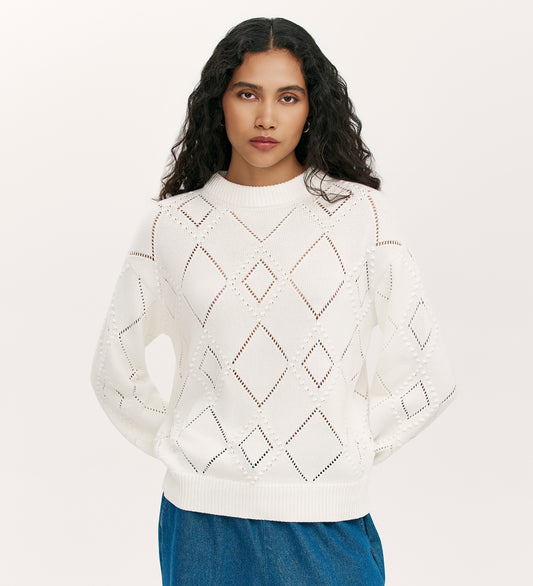 Odette Ivory Cotton Round Neck Jumper