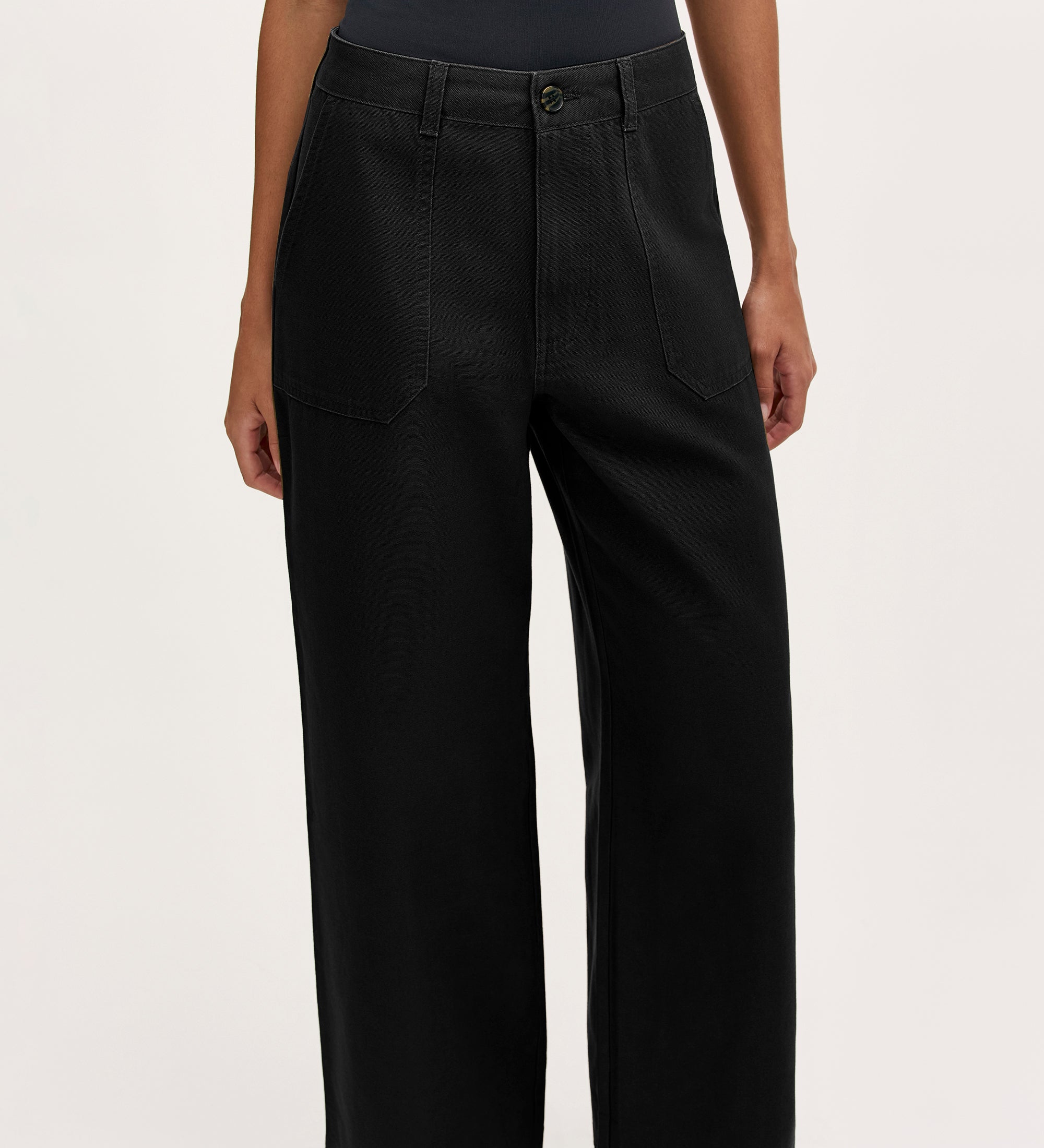 Olive Black Canvas Wide Leg Trousers – Finery London