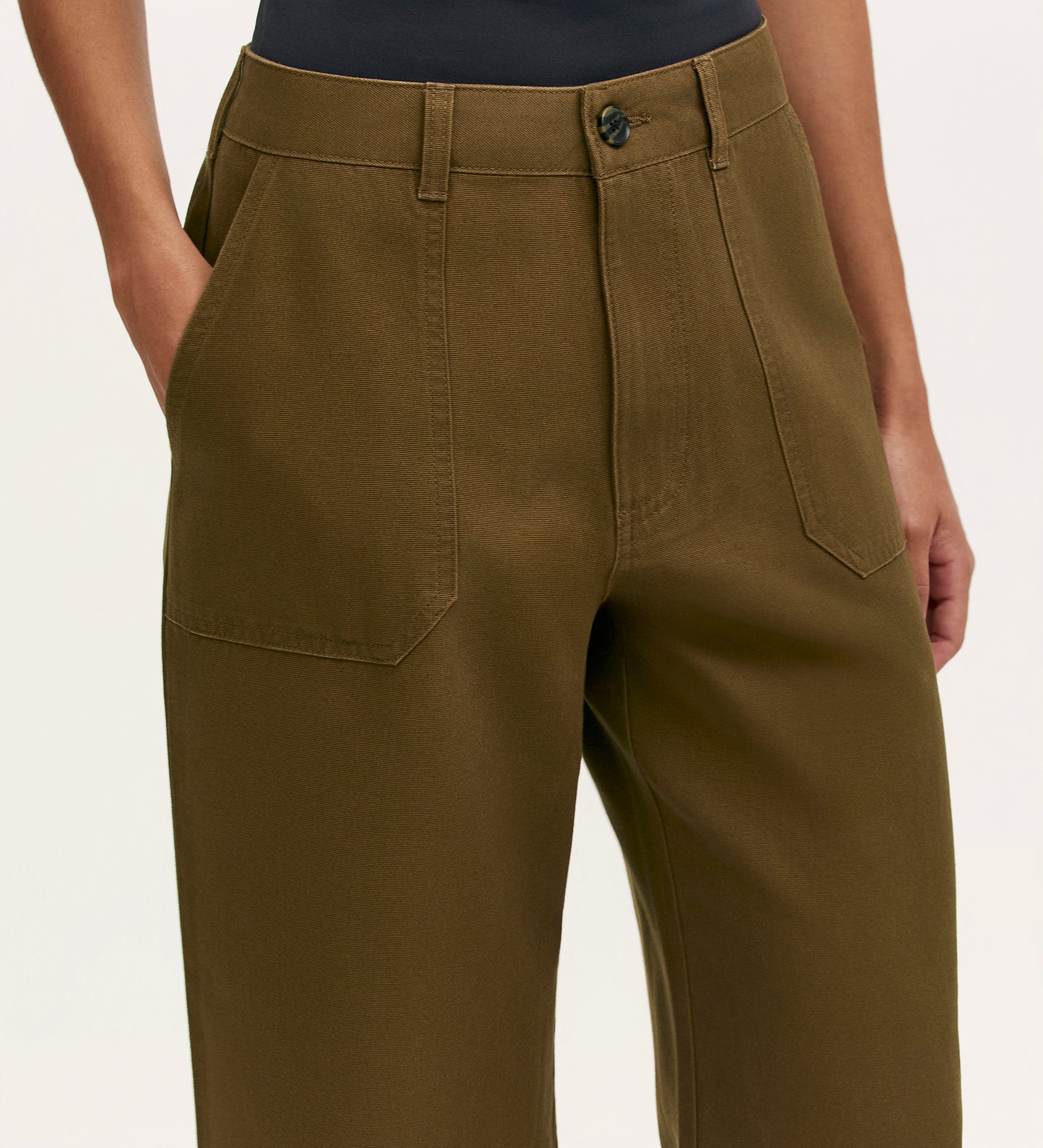 Olive Khaki Canvas Wide Leg Trousers