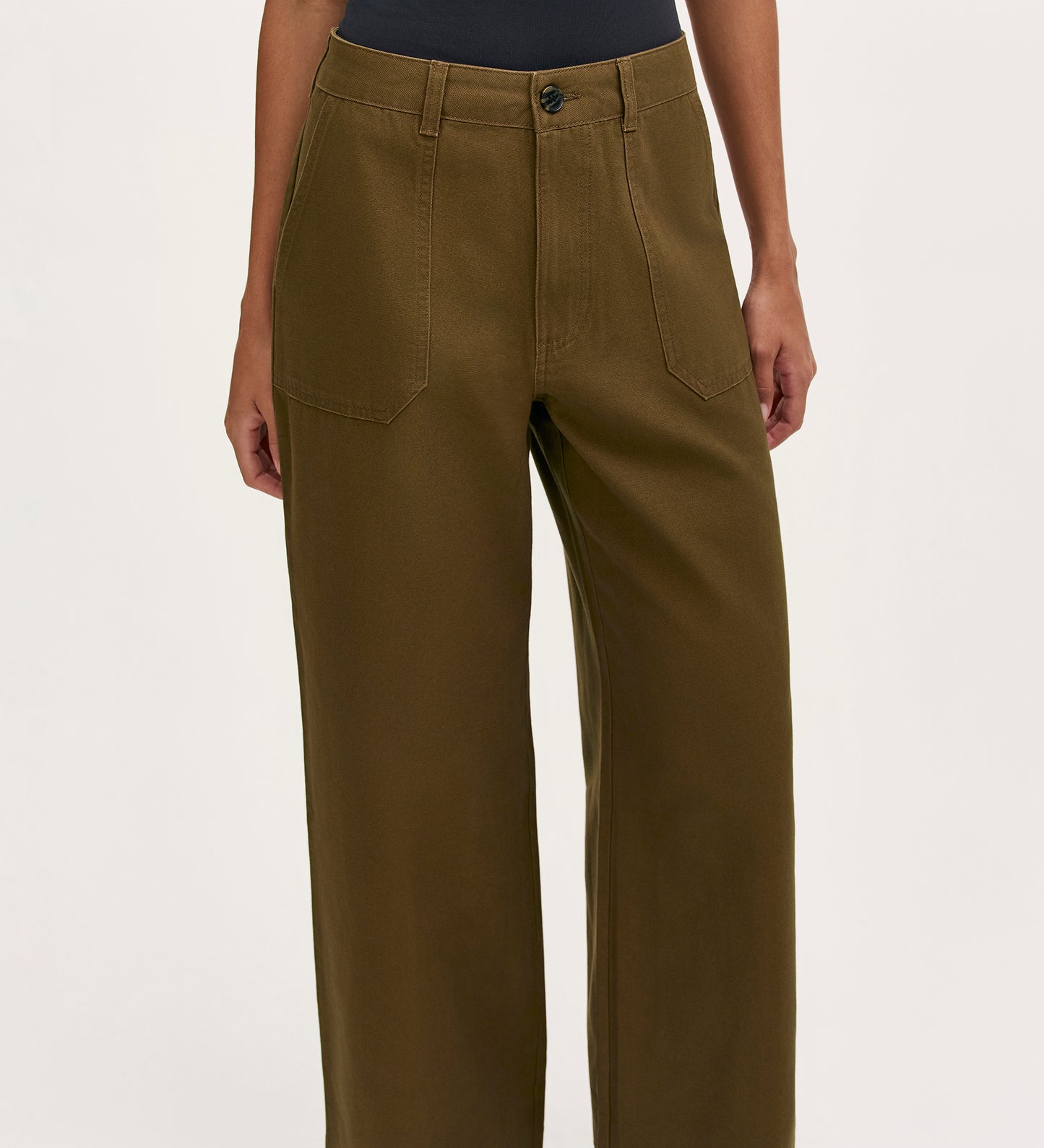 Olive Khaki Canvas Wide Leg Trousers