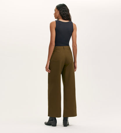 Olive Khaki Canvas Wide Leg Trousers