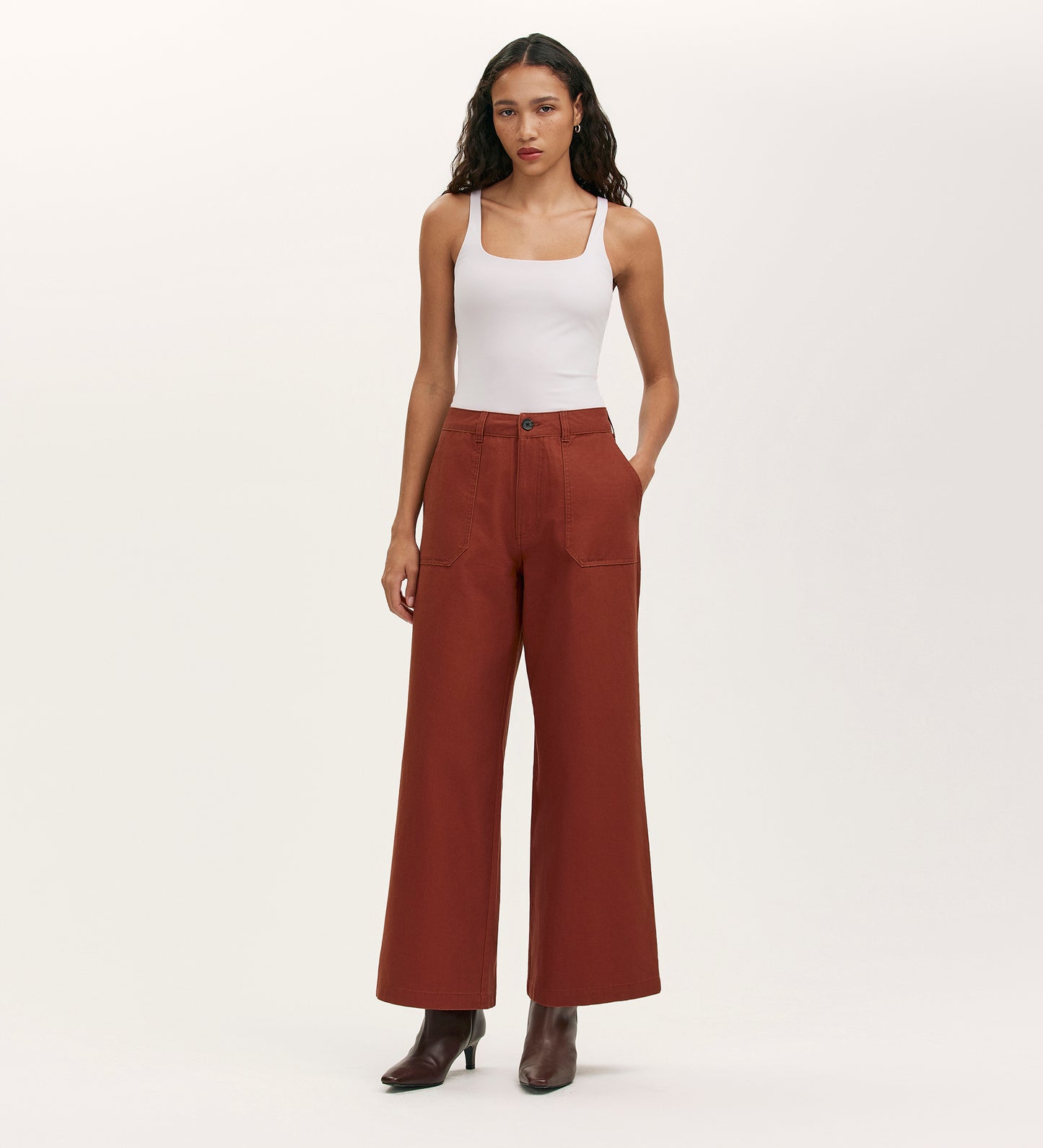 Olive Terracotta Canvas Wide Leg Trousers