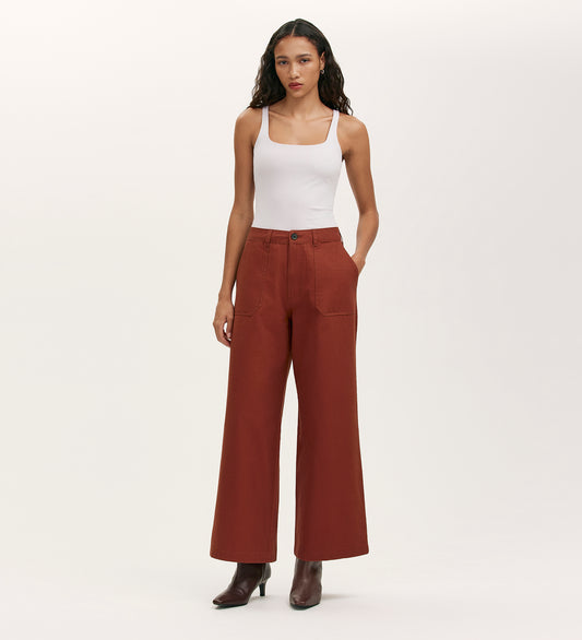 Olive Terracotta Canvas Wide Leg Trousers