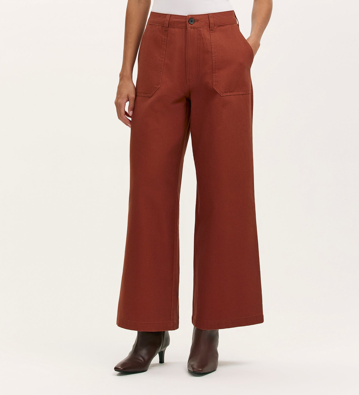 Olive Terracotta Canvas Wide Leg Trousers