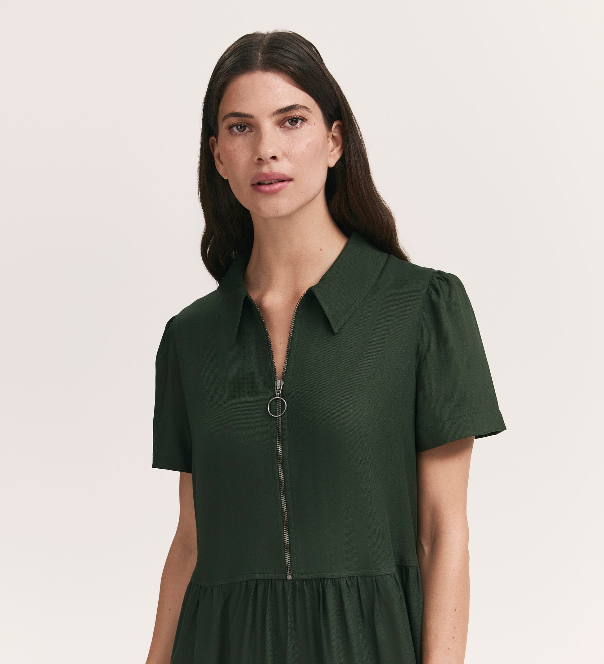 Orion Dark Khaki Zip Front Midi Shirt Dress Finery London Orion Dark Khaki Zip Front Midi Shirt Dress Finery London