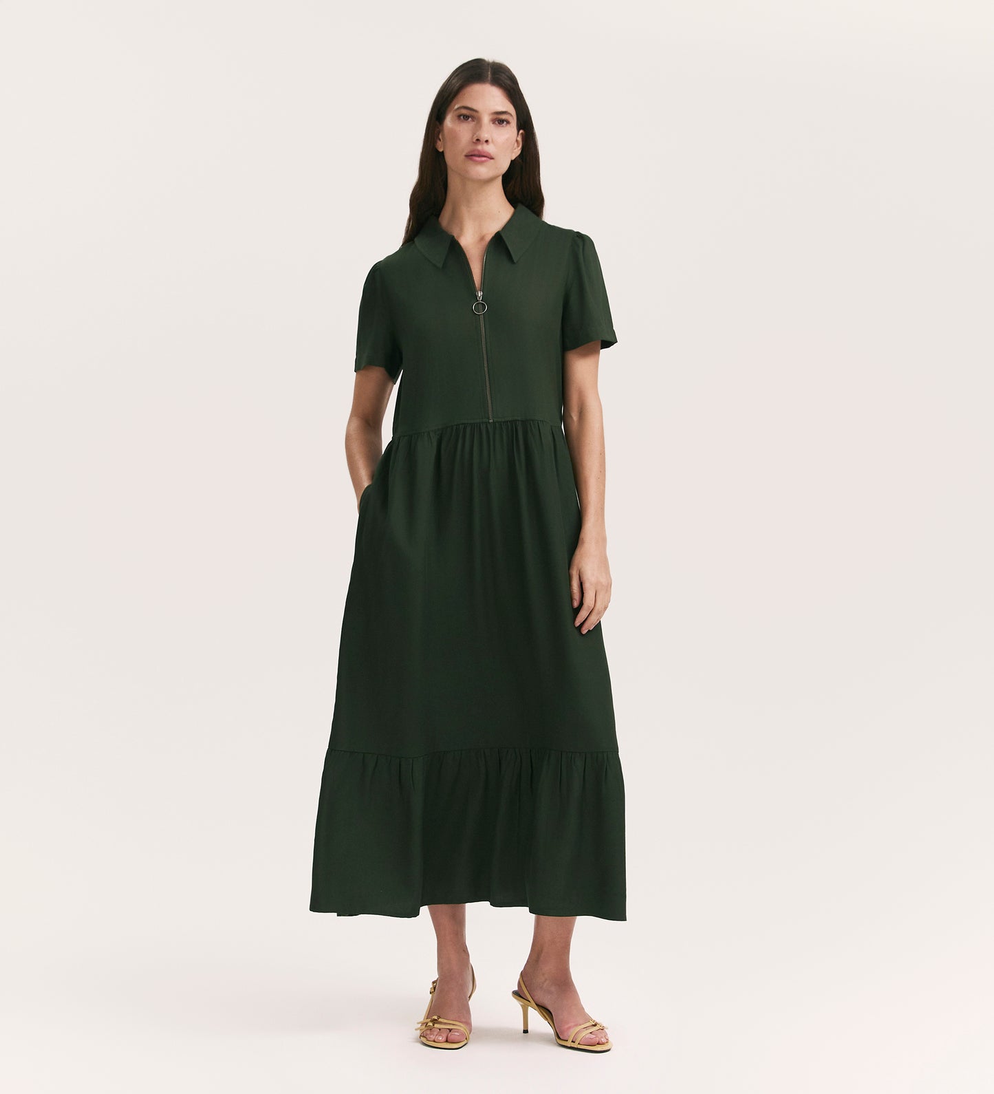 Orion Dark Khaki Zip Front Midi Shirt Dress Finery London Orion Dark Khaki Zip Front Midi Shirt Dress Finery London