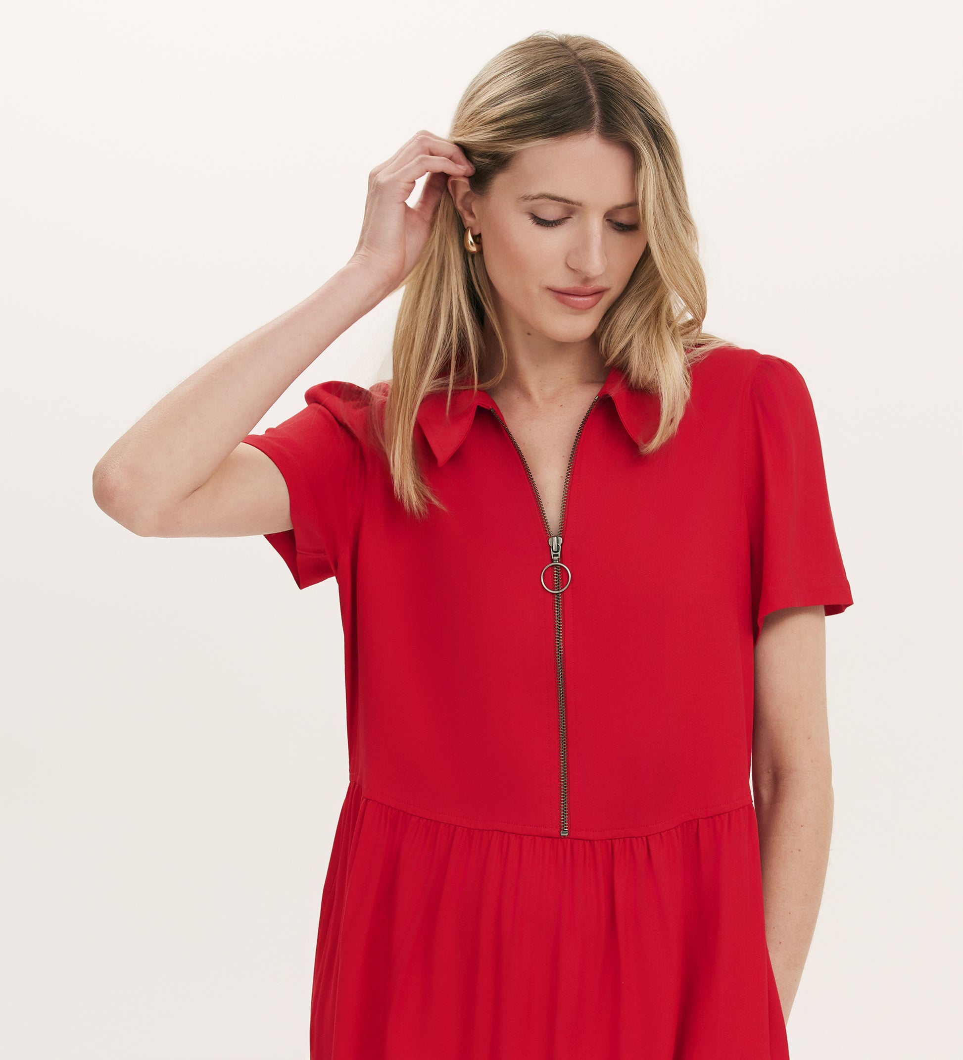 Orion Red Zip Front Midi Shirt Dress Finery London Orion Red Zip Front Midi Shirt Dress Finery London
