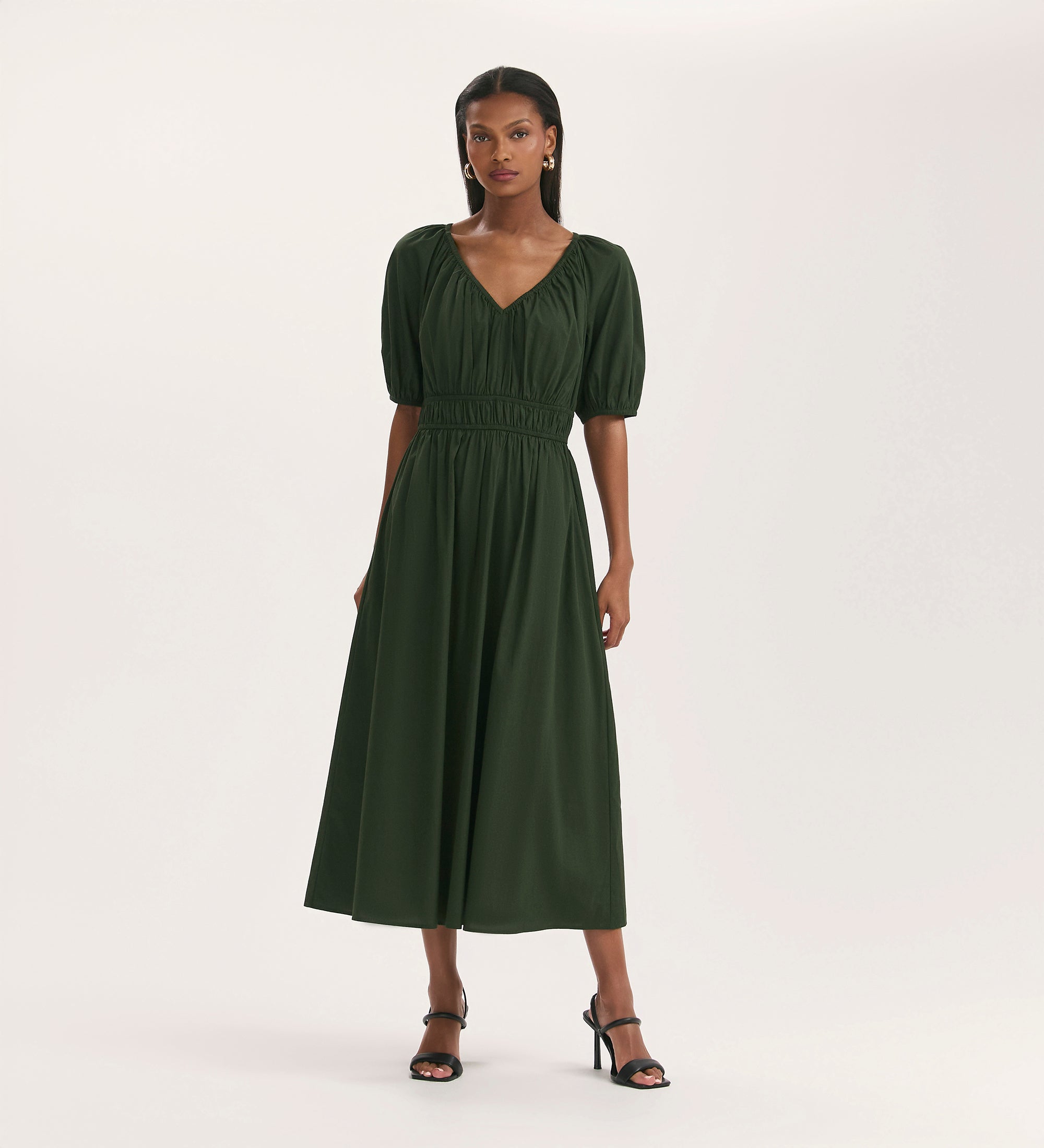 Piper Dark Khaki Cotton Midi Smock Dress – Finery London