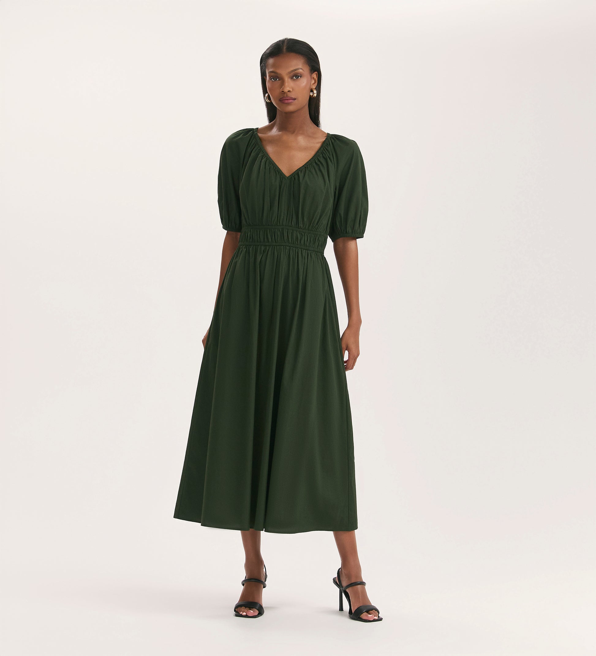 Piper Dark Khaki Cotton Midi Smock Dress Finery London Piper Dark Khaki Cotton Midi Smock Dress Finery London