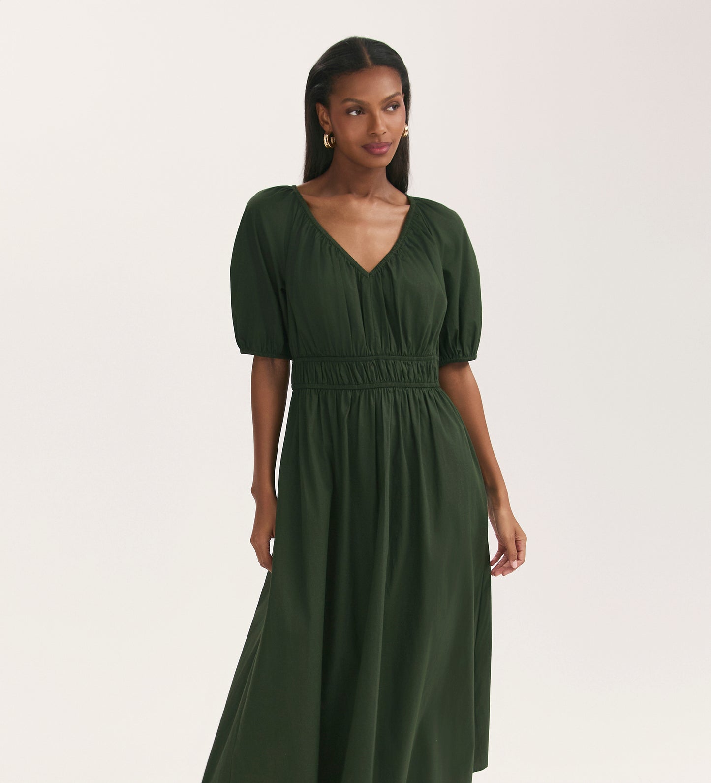 Piper Dark Khaki Cotton Midi Smock Dress – Finery London