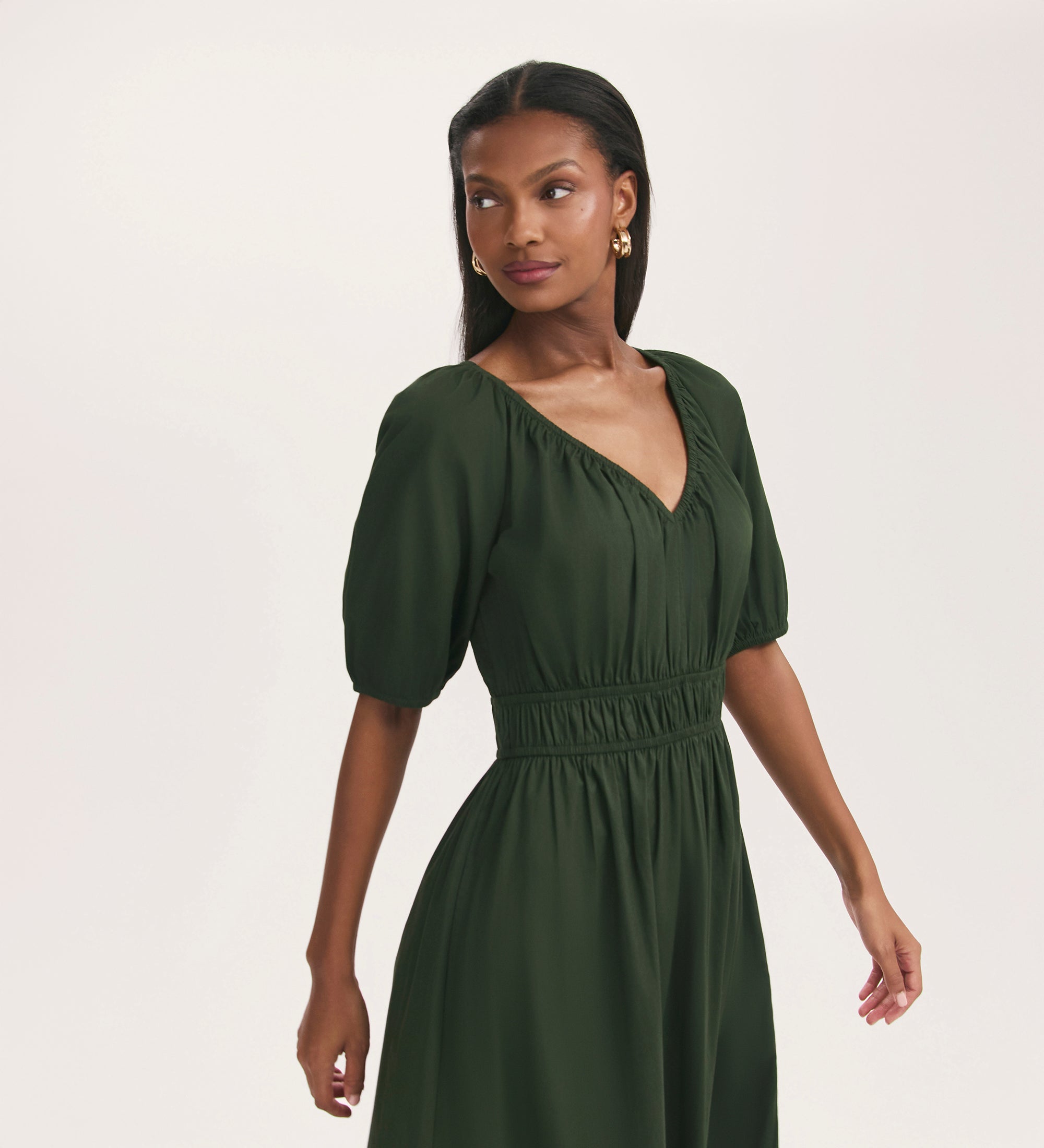 Piper Dark Khaki Cotton Midi Smock Dress – Finery London