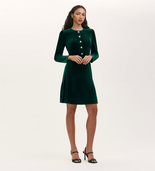 Rae Bottle Green Velvet Short Dress