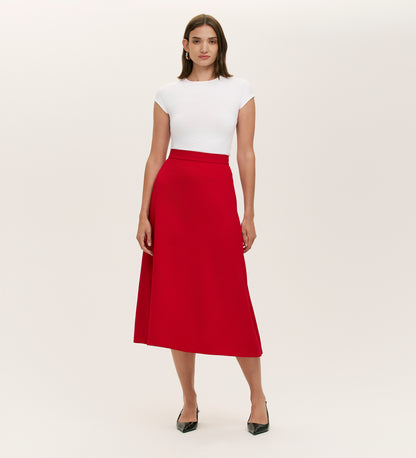 Ramona Red Rich Crepe Midi Skirt