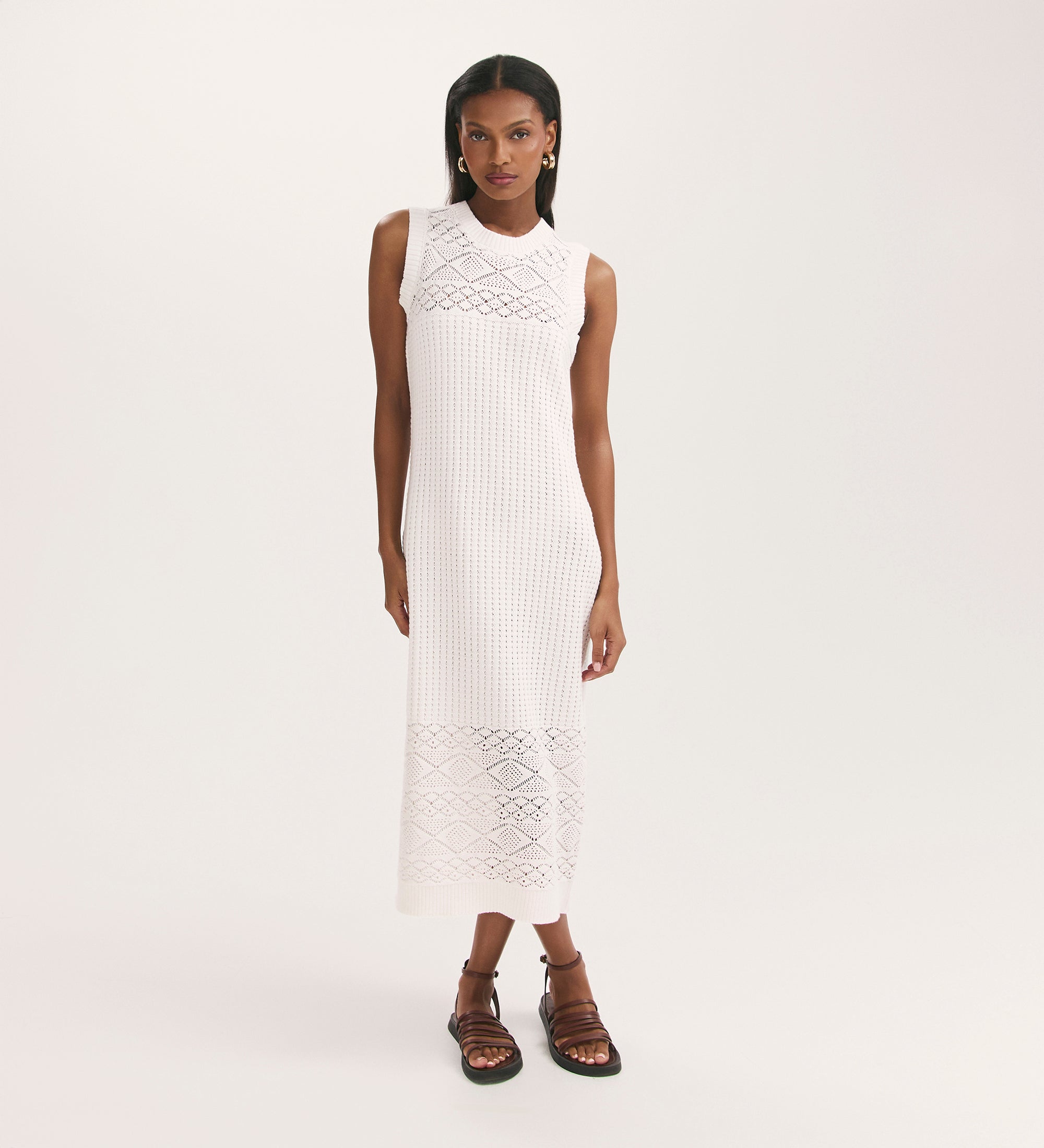 Ravi Cream Sleeveless Crochet Midi Dress – Finery London