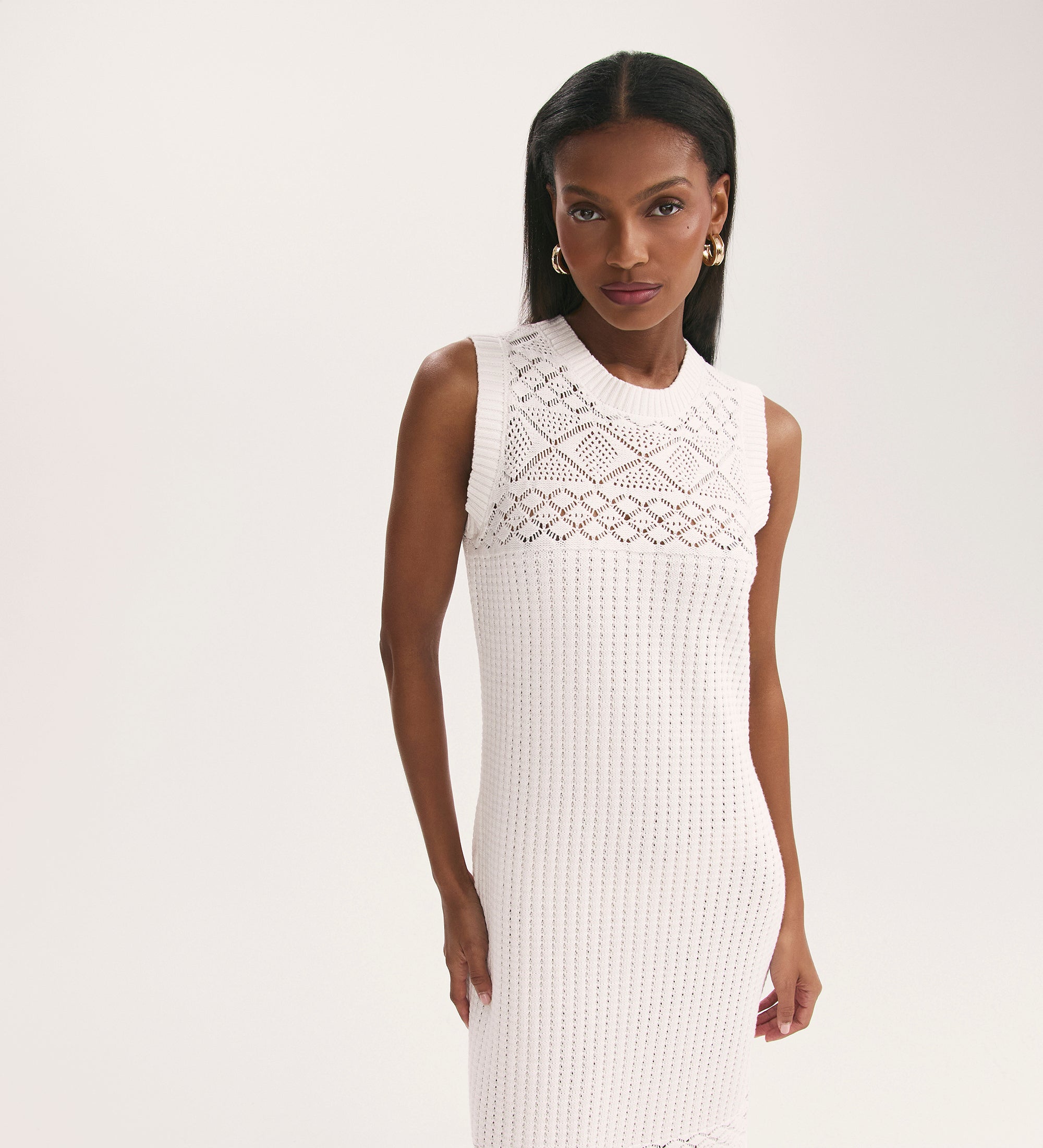 Ravi Cream Sleeveless Crochet Midi Dress – Finery London
