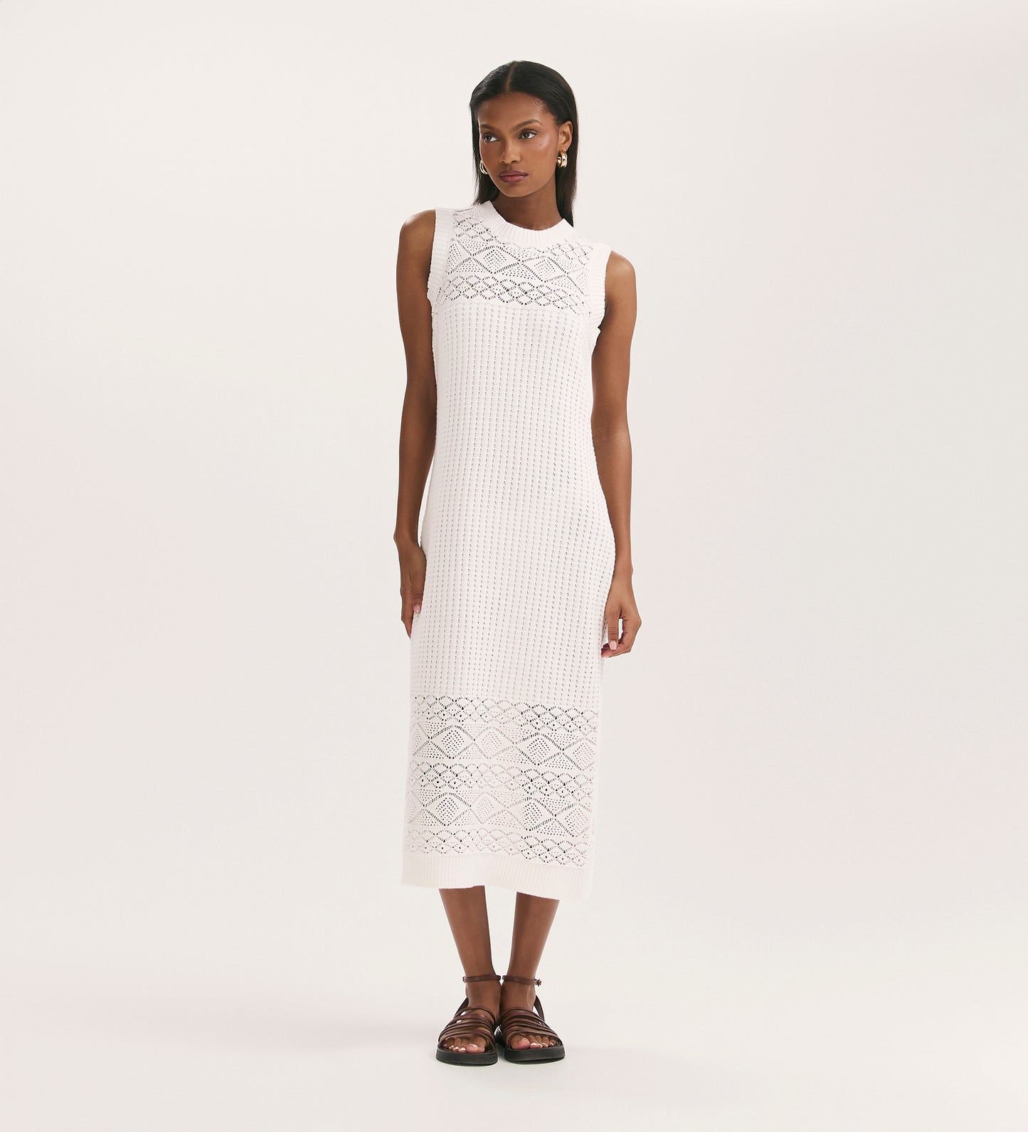 Ravi Cream Sleeveless Crochet Midi Dress Finery London Ravi Cream Sleeveless Crochet Midi Dress Finery London
