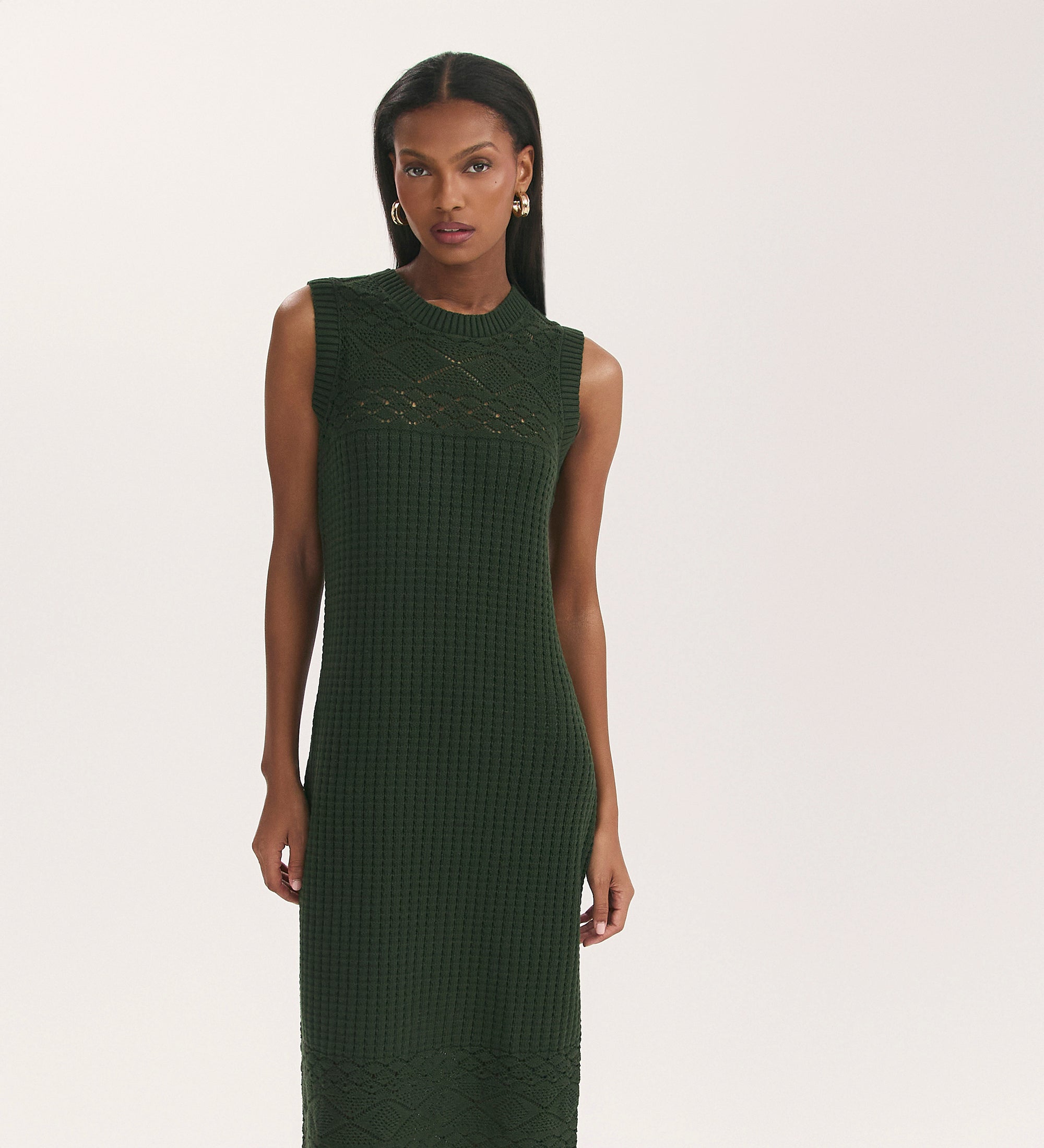 Ravi Khaki Sleeveless Crochet Midi Dress – Finery London