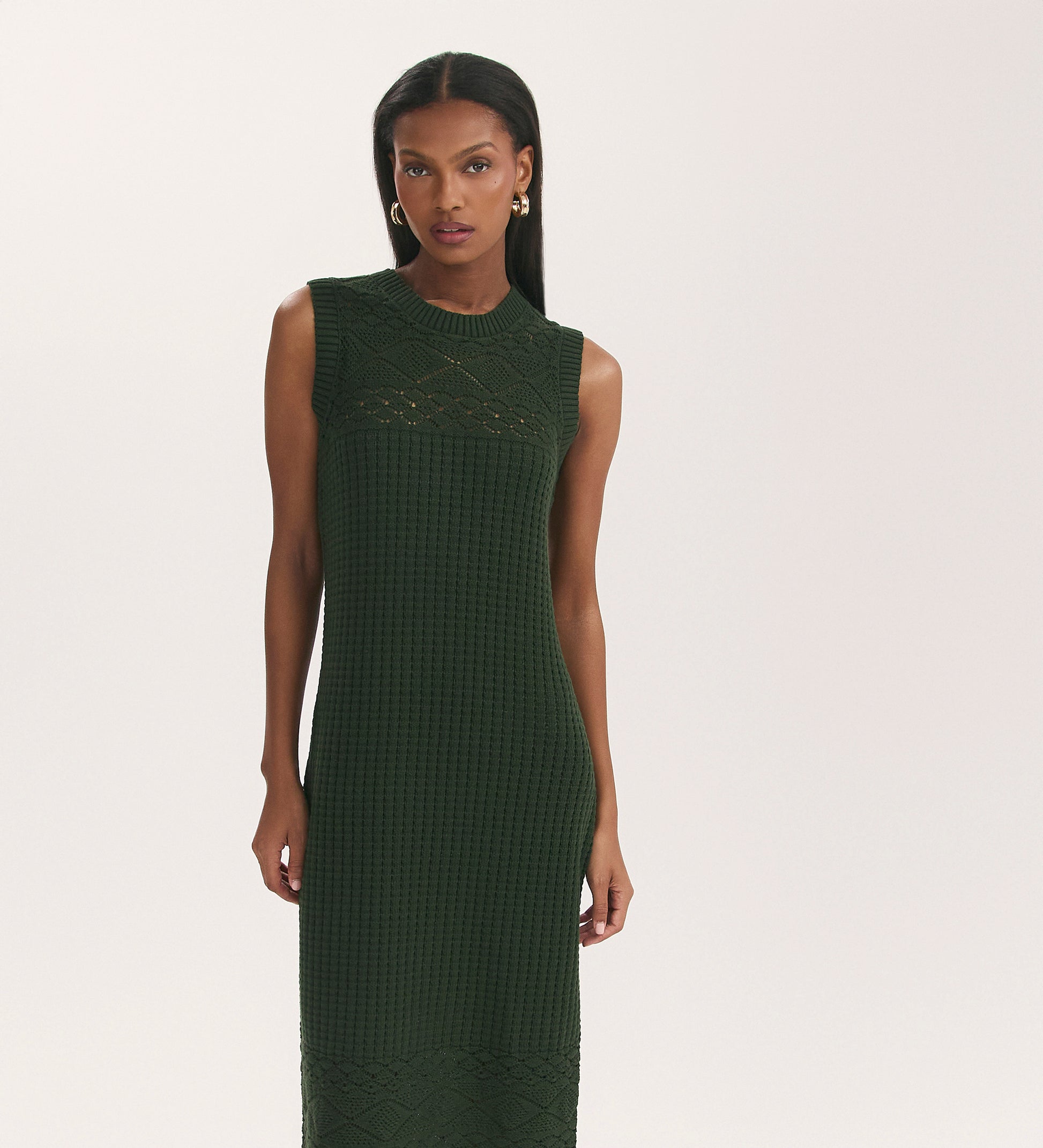 Ravi Khaki Sleeveless Crochet Midi Dress Finery London Ravi Khaki Sleeveless Crochet Midi Dress Finery London