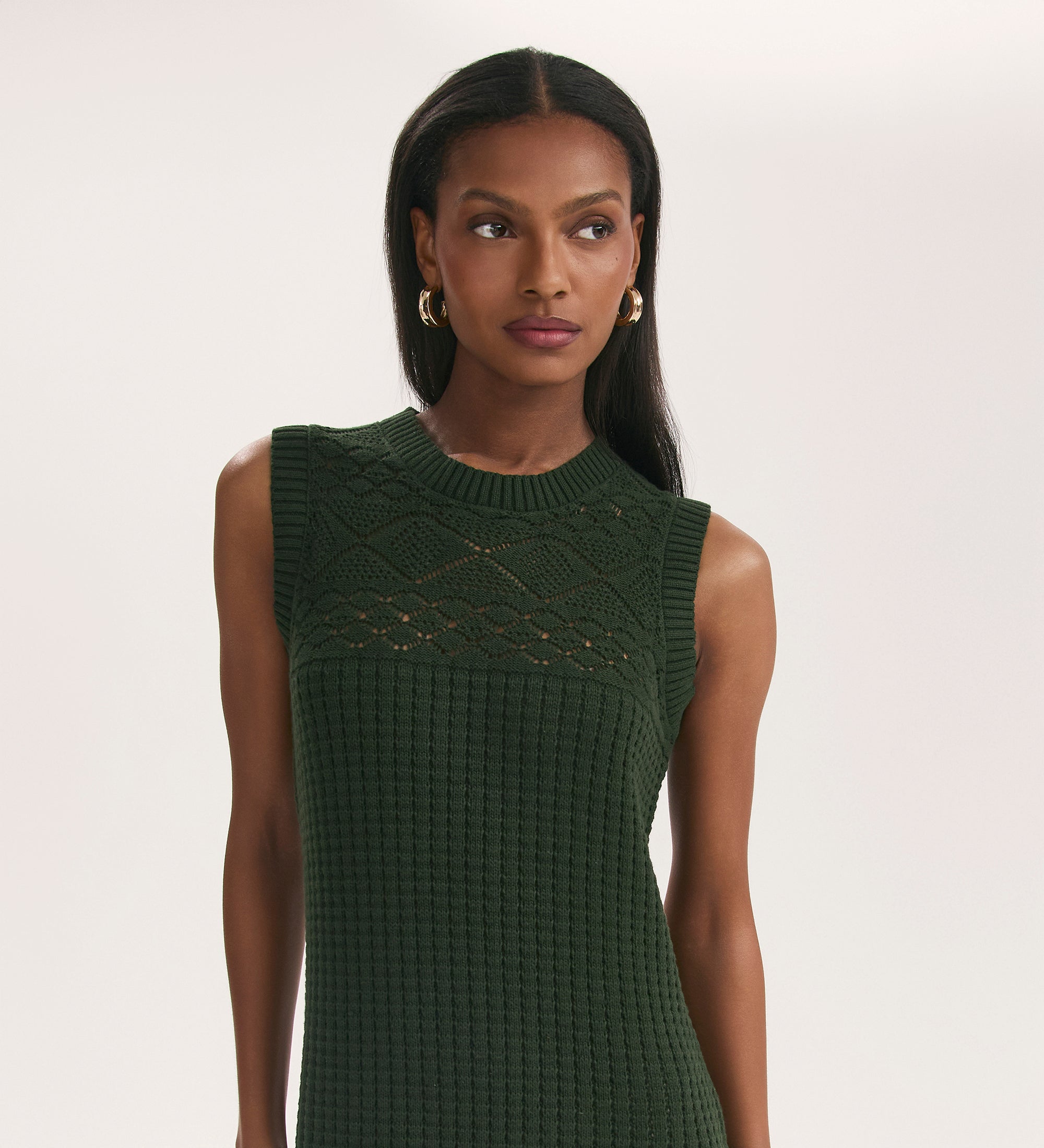 Ravi Khaki Sleeveless Crochet Midi Dress – Finery London