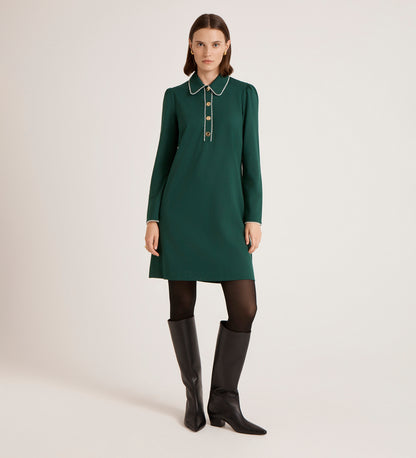 Ronnie Bottle Green Ponte Jersey Mini Dress