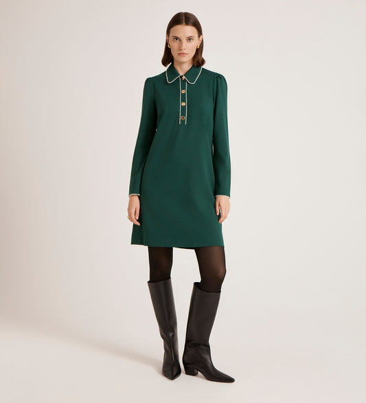 Ronnie Bottle Green Ponte Jersey Mini Dress