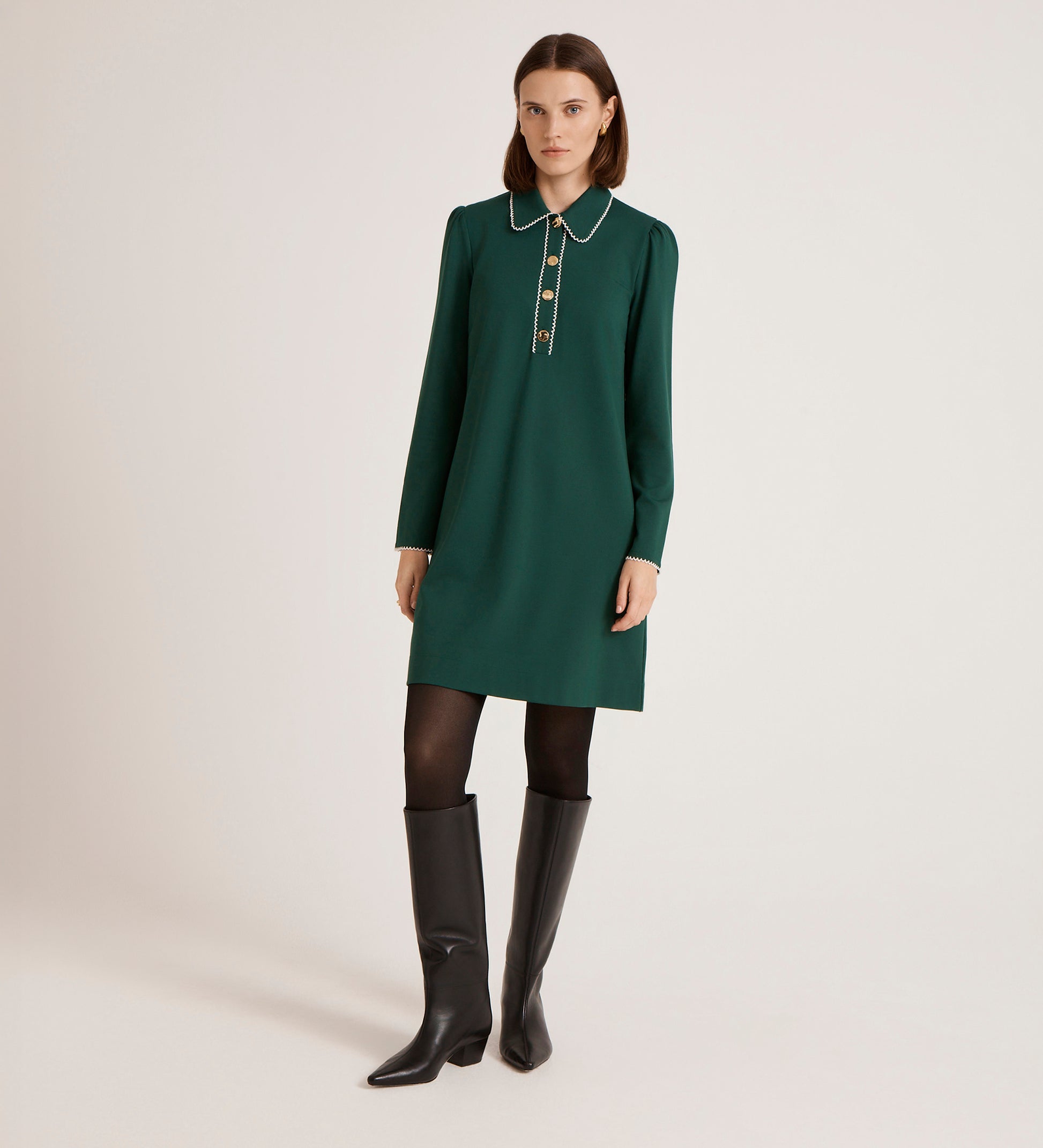 Ronnie Bottle Green Ponte Jersey Mini Dress – Finery London
