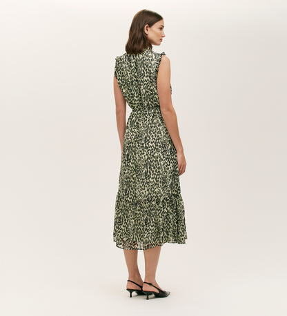 Rosalind Green Leopard Chiffon Sleeveless Midi Dress