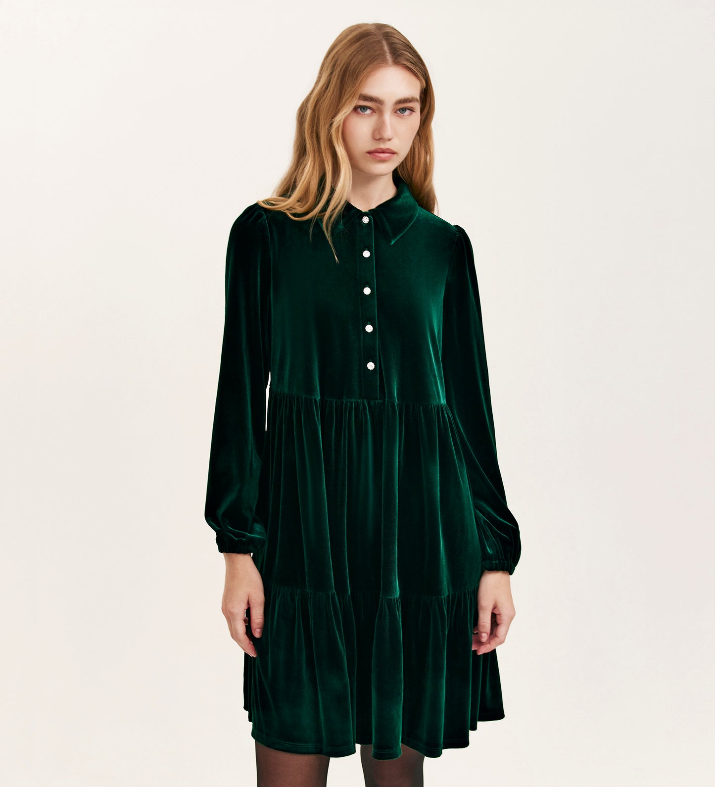Rosanna Bottle Green Velvet Short Dress