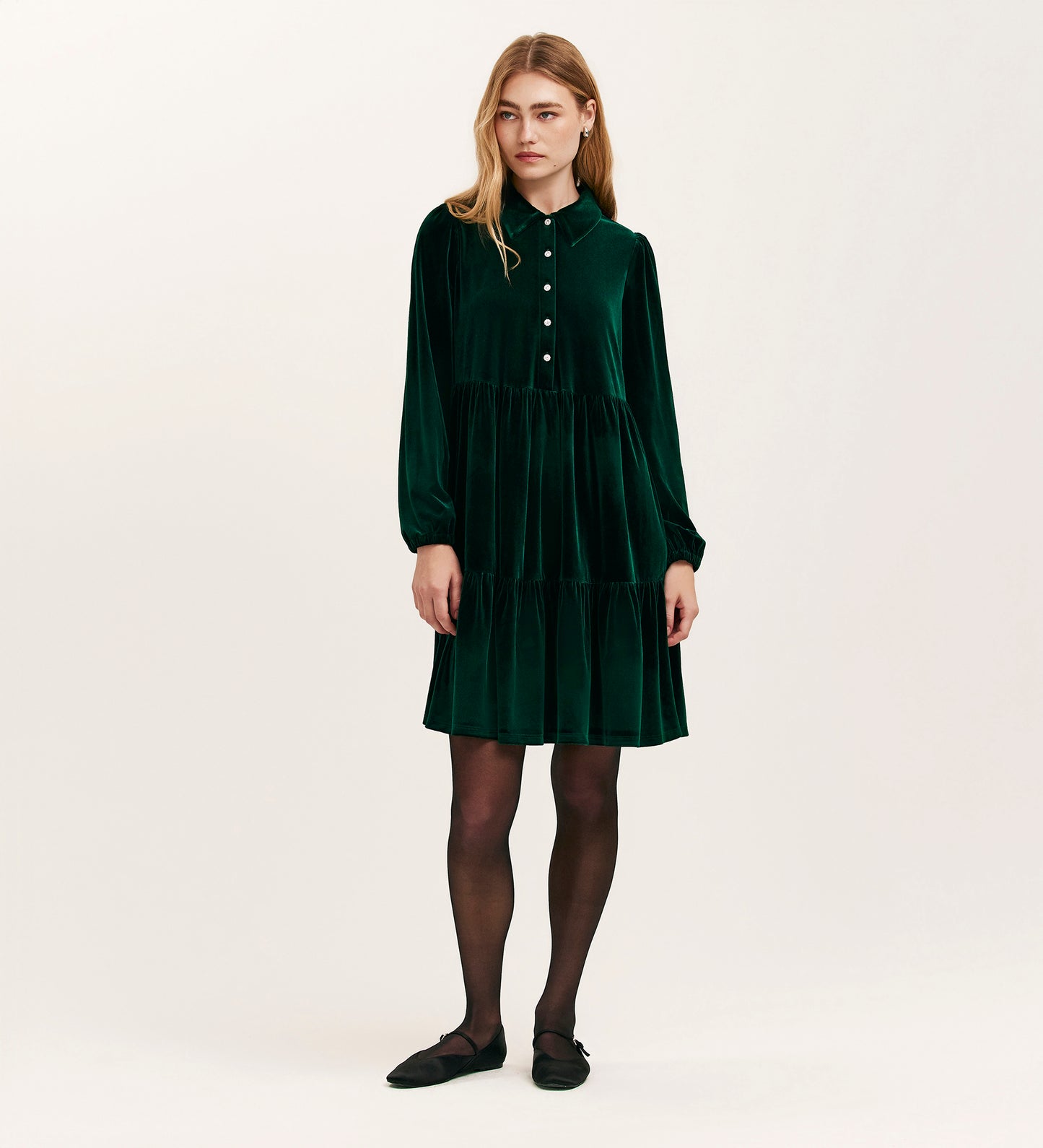 Rosanna Bottle Green Velvet Short Dress