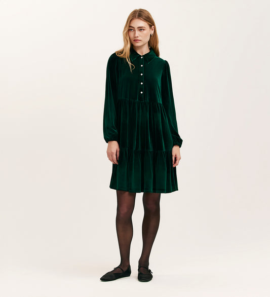 Rosanna Bottle Green Velvet Short Dress