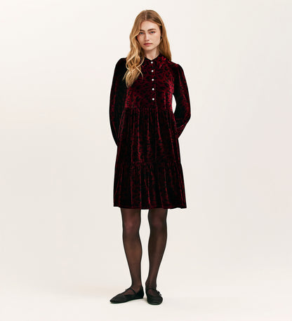 Rosanna Burgundy Animal Velvet Short Dress