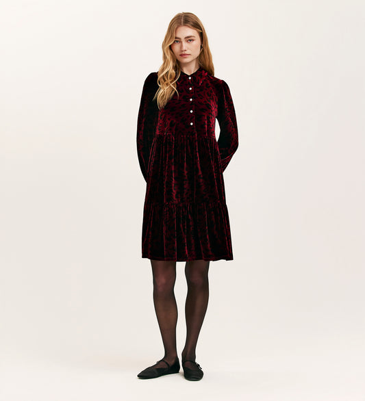 Rosanna Burgundy Animal Velvet Short Dress