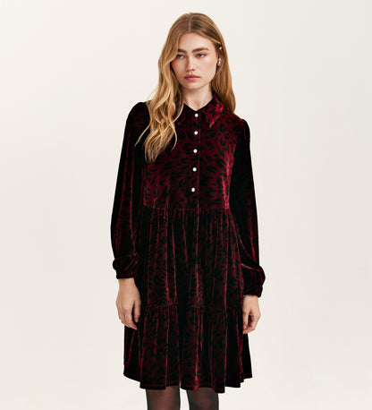 Rosanna Burgundy Animal Velvet Short Dress