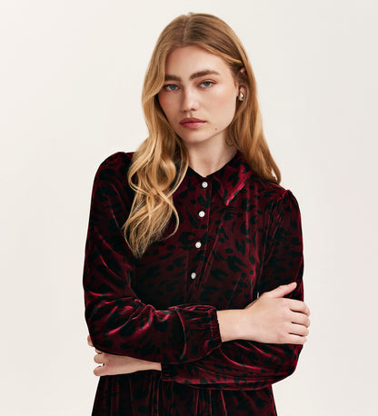 Rosanna Burgundy Animal Velvet Short Dress