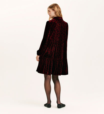 Rosanna Burgundy Animal Velvet Short Dress
